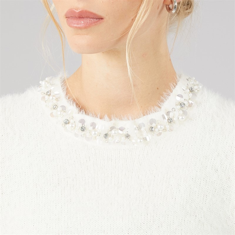 Dame crystal fluffy strik t-shirt Ivory - Billede 5