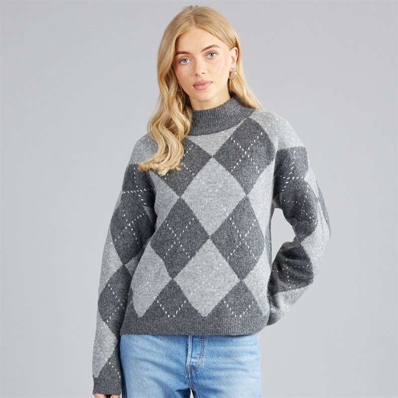 Brave Soul Dame oxford argyle sweater - Charcoal/Grå