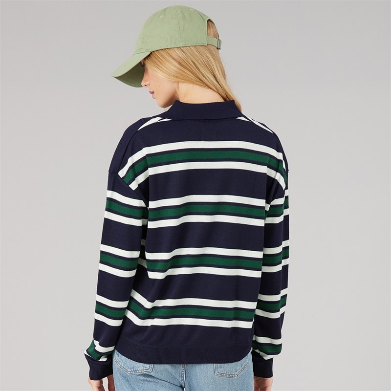 Dame jerico strikket poloshirt Navy/Green/Ivory - Billede 1