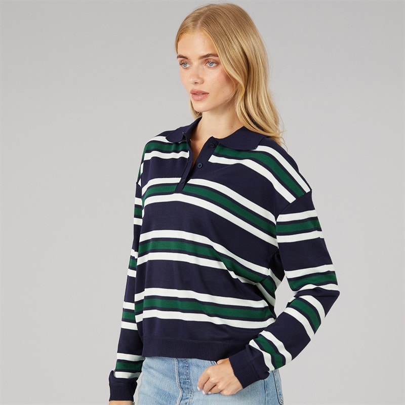 Dame jerico strikket poloshirt Navy/Green/Ivory - Billede 2
