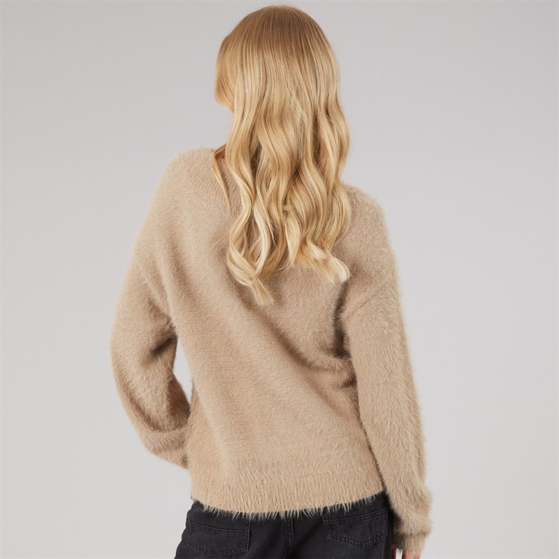 Dame brent fluffy v-hals sweater Mink - Billede 2