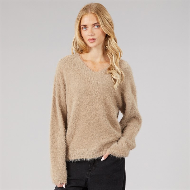 Dame brent fluffy v-hals sweater Mink - Billede 3
