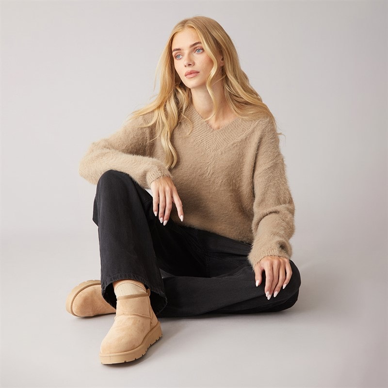 Dame brent fluffy v-hals sweater Mink - Billede 4