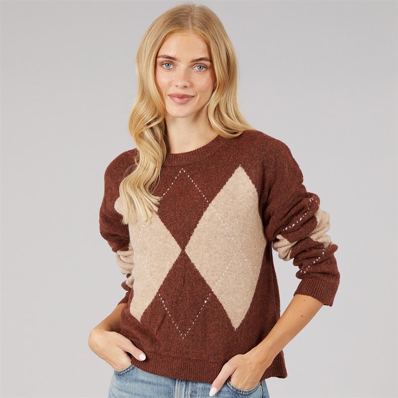 Dame heritage rundhalset strikket sweater Brun/Multi - Billede 3