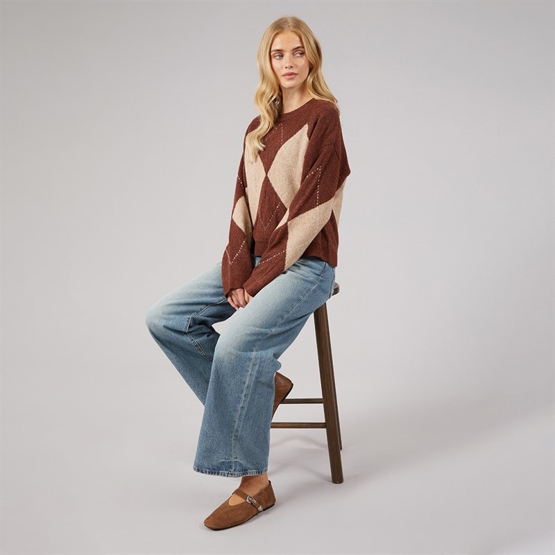 Dame heritage rundhalset strikket sweater Brun/Multi - Billede 4