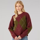 Dame heritage rundhalset strikket sweater Wine/Multi