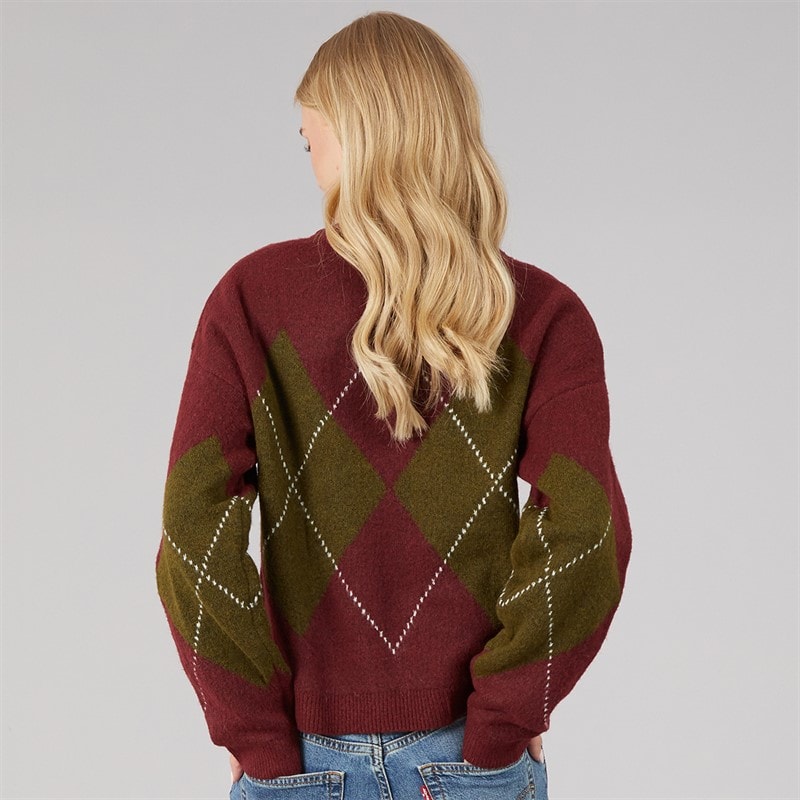 Dame heritage rundhalset strikket sweater Wine/Multi - Billede 2