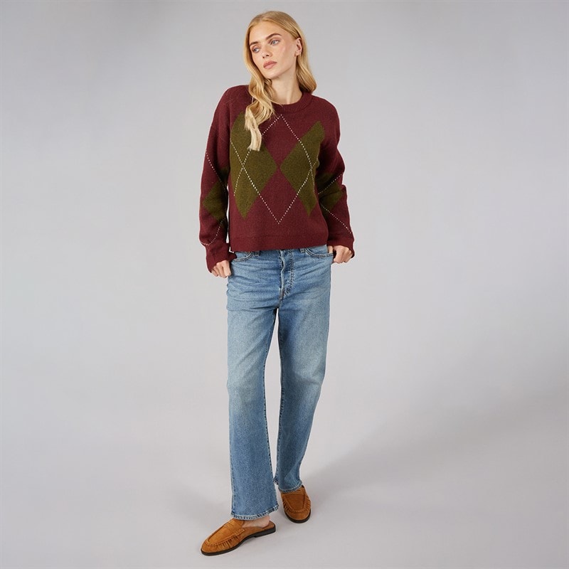 Dame heritage rundhalset strikket sweater Wine/Multi - Billede 3
