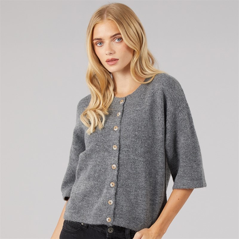 Dame marshal kortærmet cardigan Charcoal Melange - Billede 3