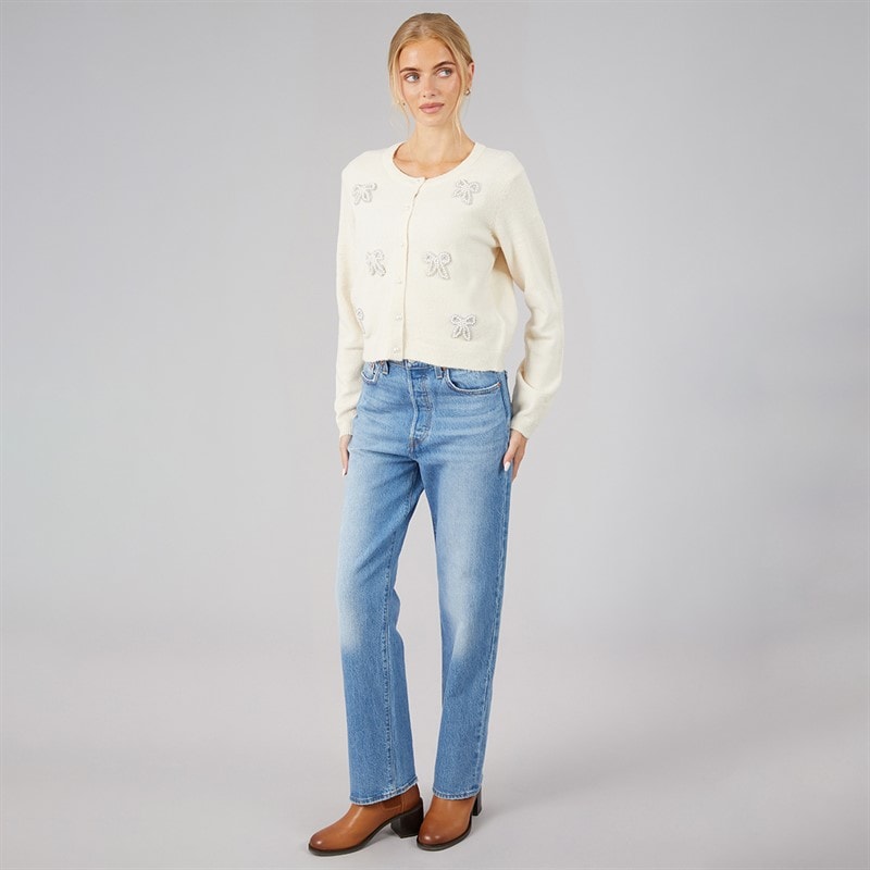 Dame perle sløjfe cardigan Ivory - Billede 4