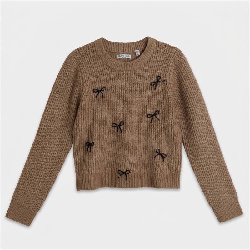Dame flot fisherman rundhalset sweater Mink/Sort Bows - Billede 1
