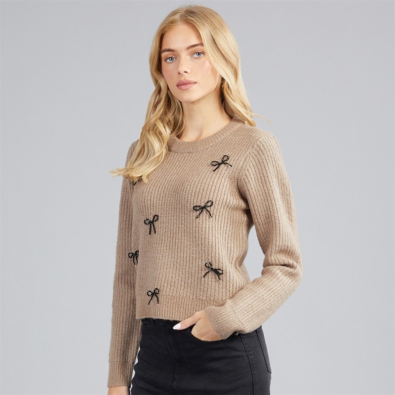 Dame flot fisherman rundhalset sweater Mink/Sort Bows - Billede 3