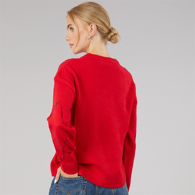 Dame palietter rundhalset sweater Rød - Billede 2