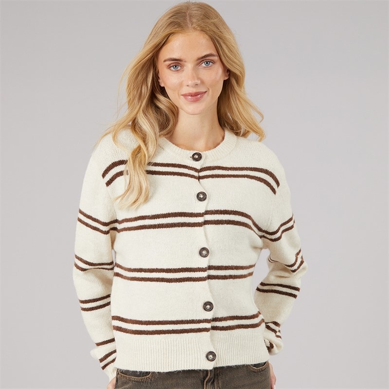Dame elliot stribet cardigan Stone/Brun Stripe - Billede 3