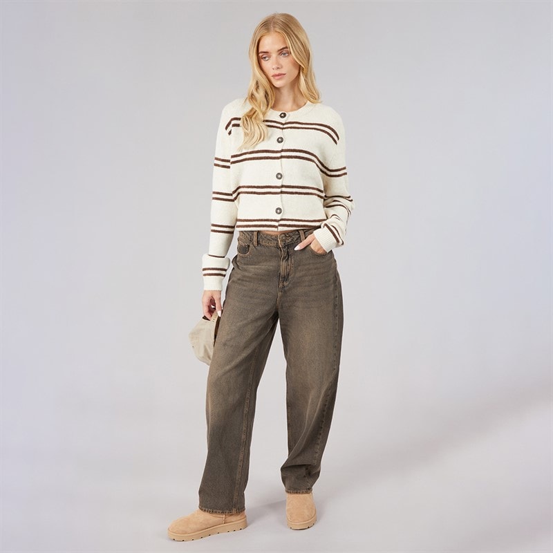 Dame elliot stribet cardigan Stone/Brun Stripe - Billede 4