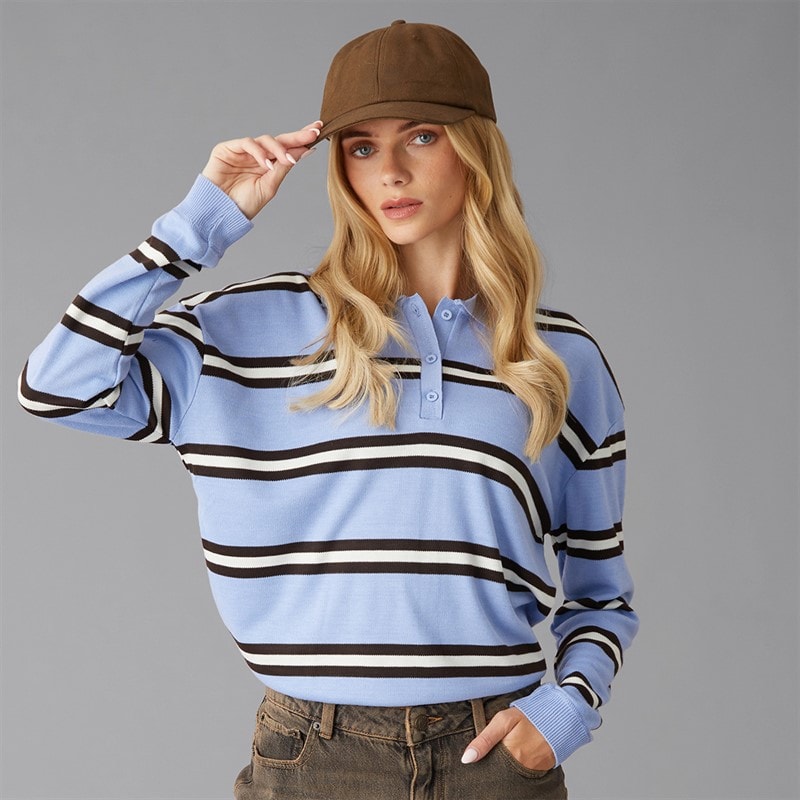 Dame jerico strikket poloshirt lys blå/brun/elfenben Hellblå/Brun/Ivory - Billede 1