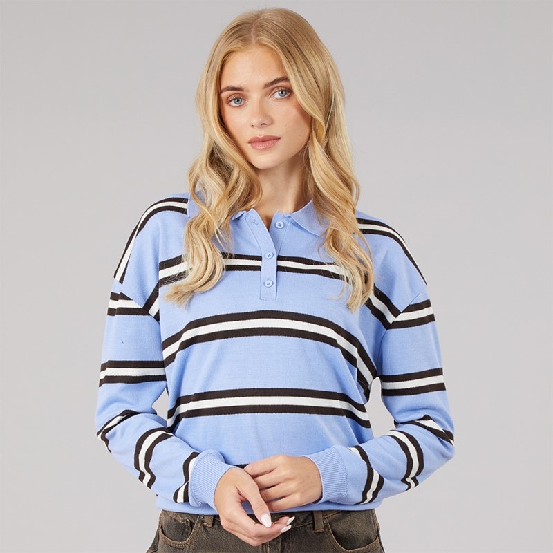Dame jerico strikket poloshirt lys blå/brun/elfenben Hellblå/Brun/Ivory - Billede 3