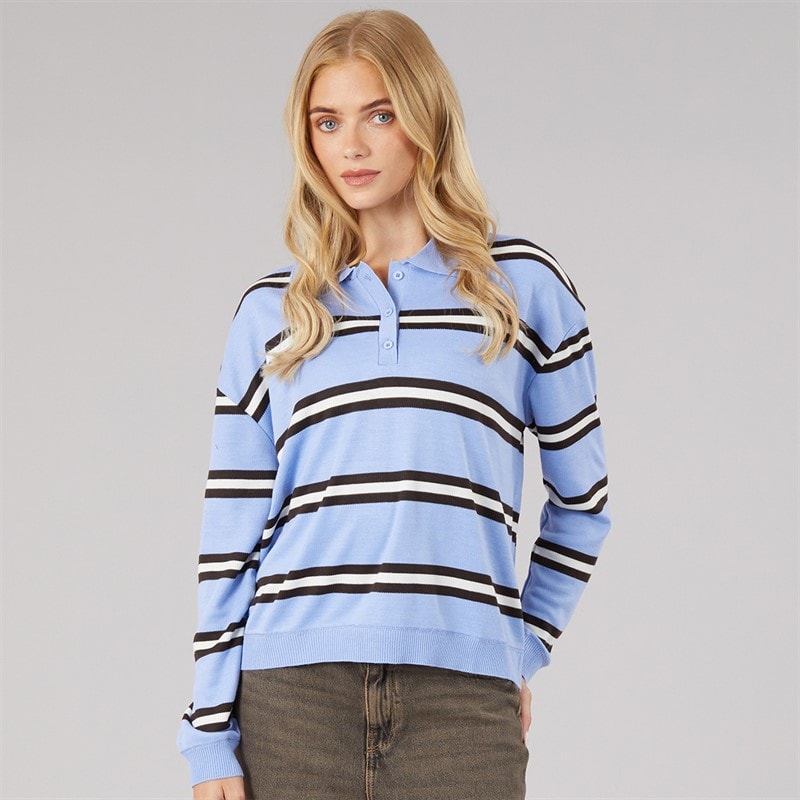 Dame jerico strikket poloshirt lys blå/brun/elfenben Hellblå/Brun/Ivory - Billede 5
