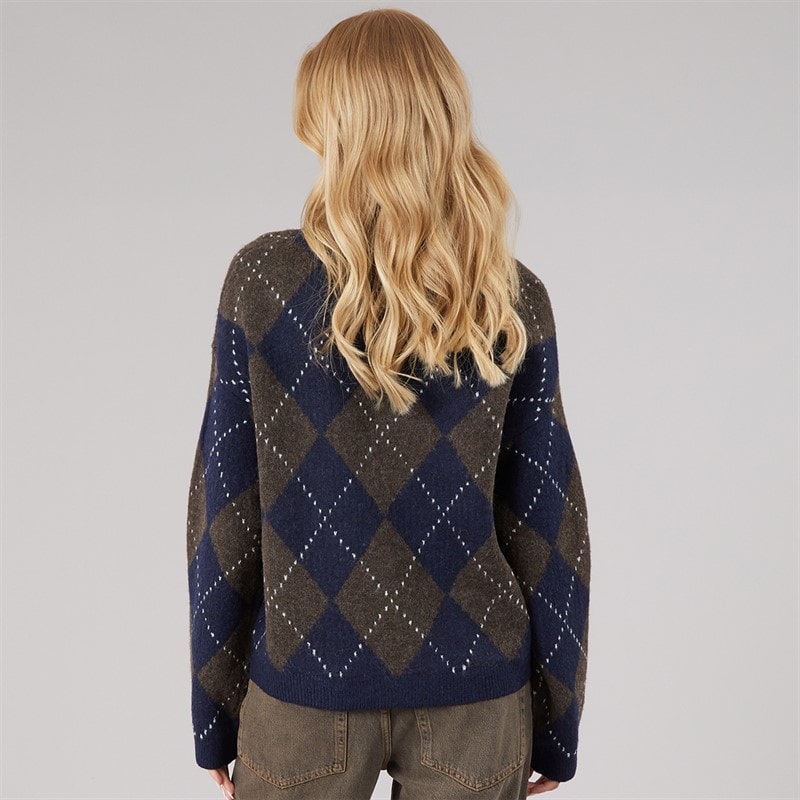 Dame oxford argyle sweater Navy/Brun - Billede 2