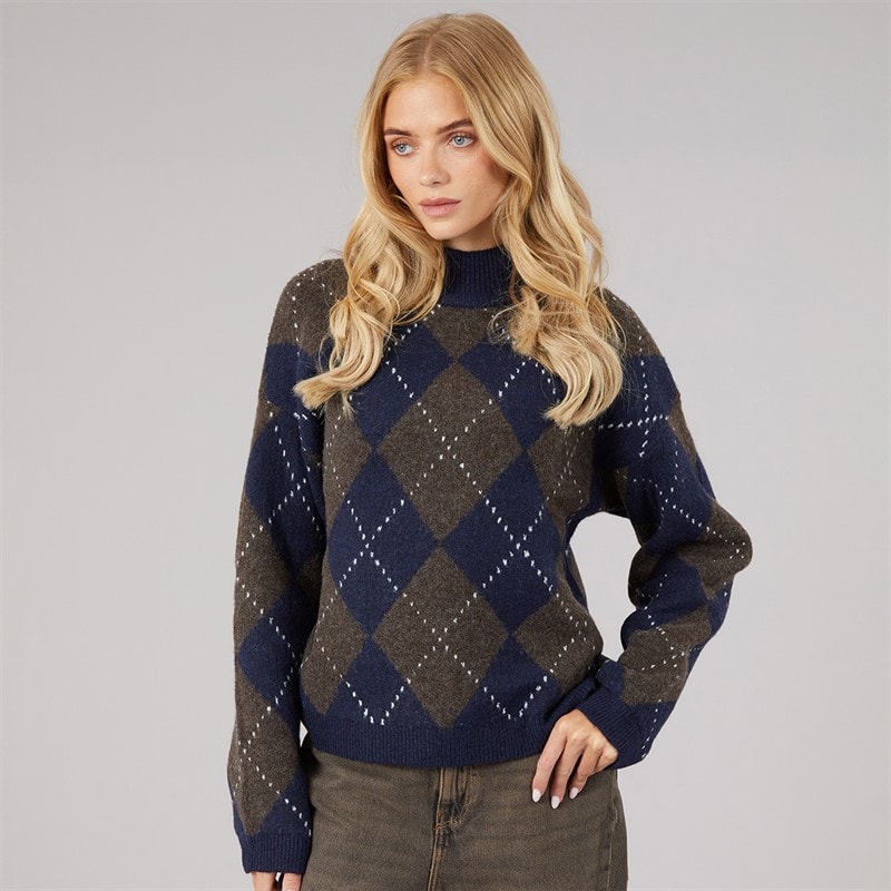 Dame oxford argyle sweater Navy/Brun - Billede 3