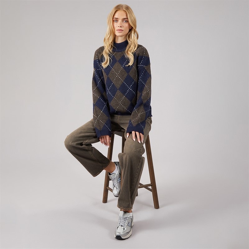 Dame oxford argyle sweater Navy/Brun - Billede 4