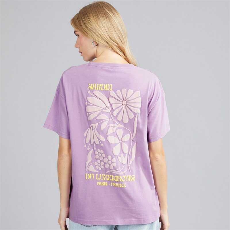 Dame luksus printet t-shirt Purple Acid Wash/Lilac - Billede 3