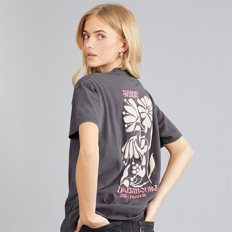 Brave Soul Dame luksus printet t-shirt - Grå Acid Wash/Rosa