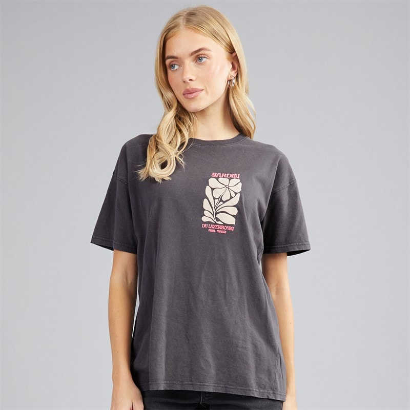 Dame luksus printet t-shirt Grå Acid Wash/Rosa - Billede 2