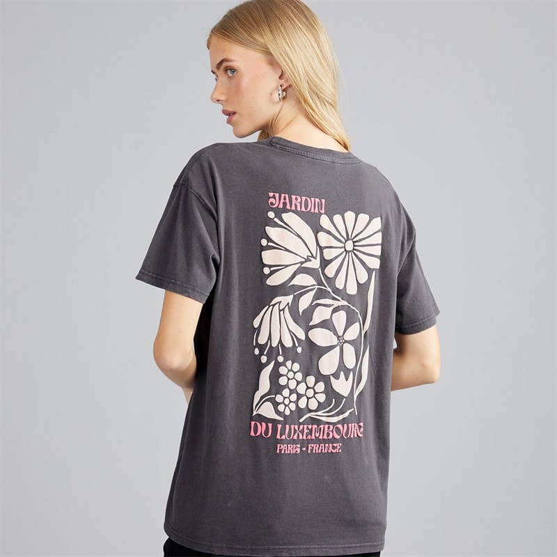 Dame luksus printet t-shirt Grå Acid Wash/Rosa - Billede 3