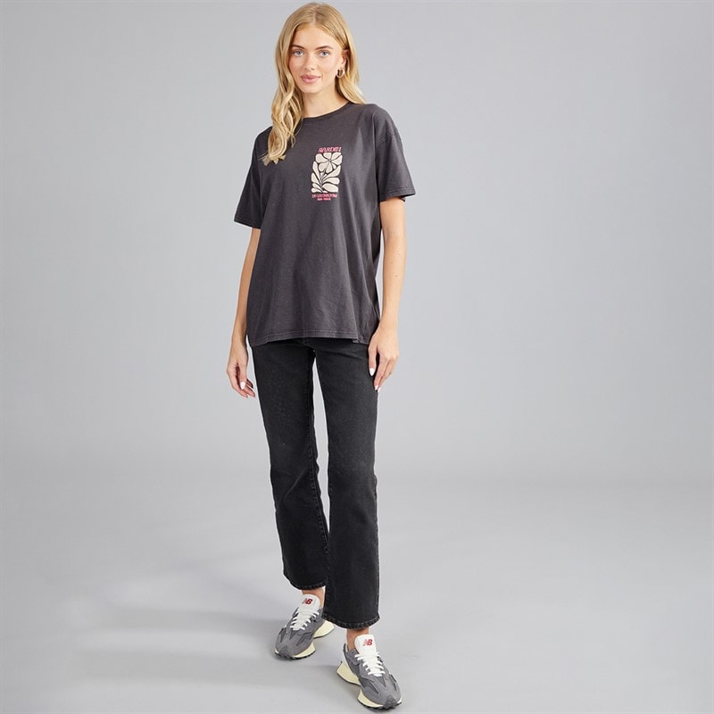 Dame luksus printet t-shirt Grå Acid Wash/Rosa - Billede 4