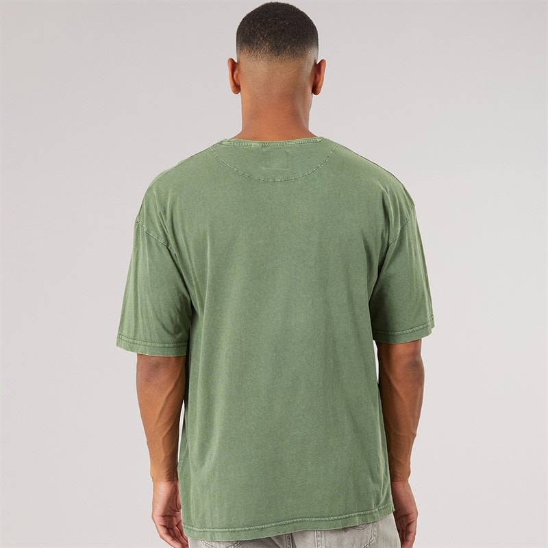 Herre elsdon afslappet pasform t-shirt med rund hals Dark Green Acid Wash - Billede 2