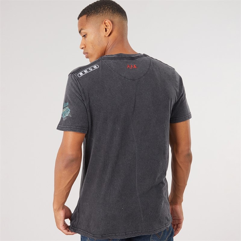 Herre oshima t-shirt med rund hals og korte ærmer med print Jet Black Acid Wash/Multi Colour Print - Billede 2