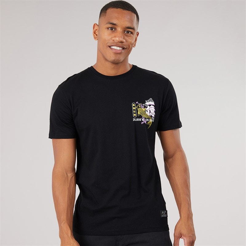 Herre hasedara t-shirt med rund hals og korte ærmer Jet Black/Multi Colour Print - Billede 2