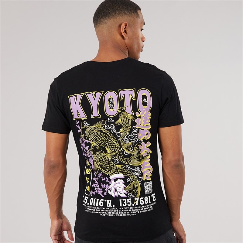 Herre hasedara t-shirt med rund hals og korte ærmer Jet Black/Multi Colour Print - Billede 3