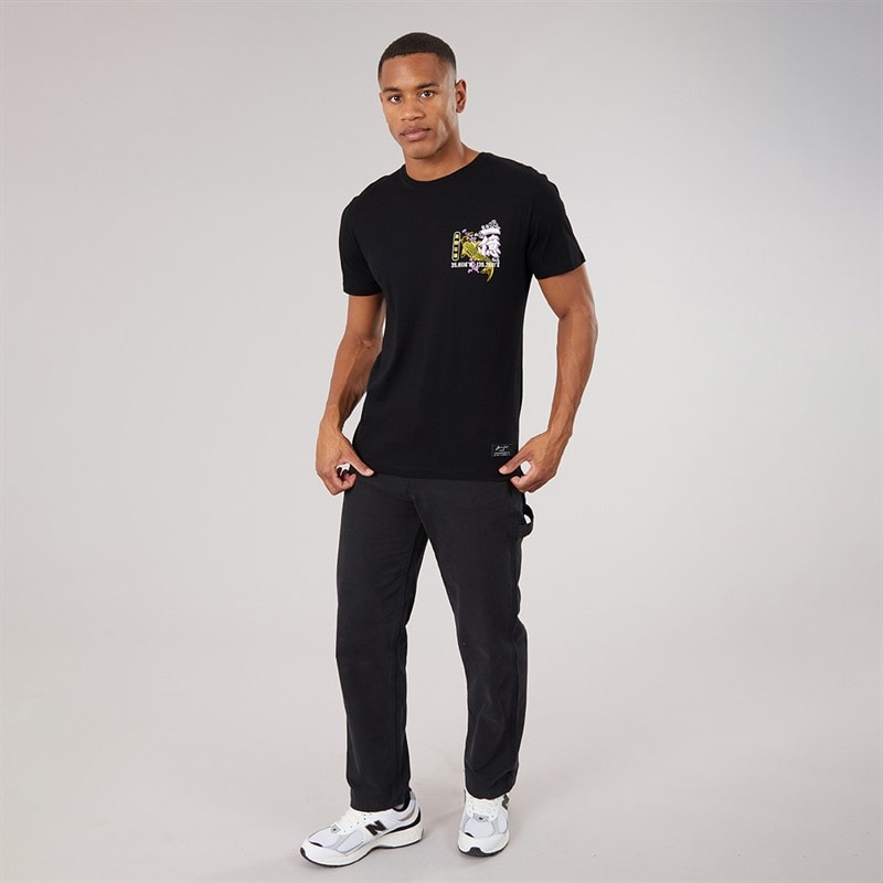 Herre hasedara t-shirt med rund hals og korte ærmer Jet Black/Multi Colour Print - Billede 4