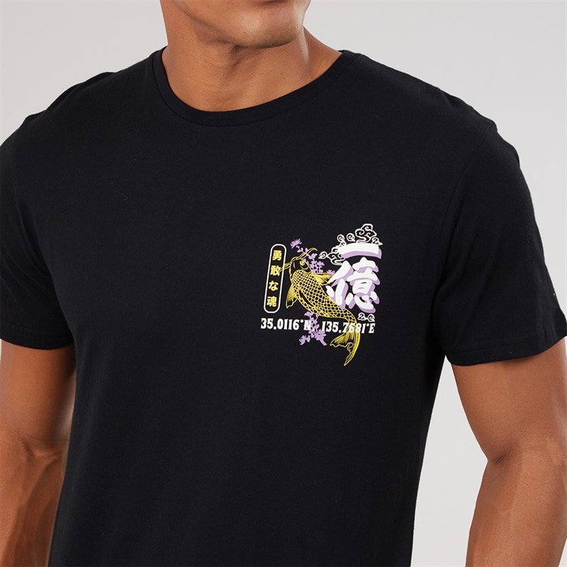 Herre hasedara t-shirt med rund hals og korte ærmer Jet Black/Multi Colour Print - Billede 5
