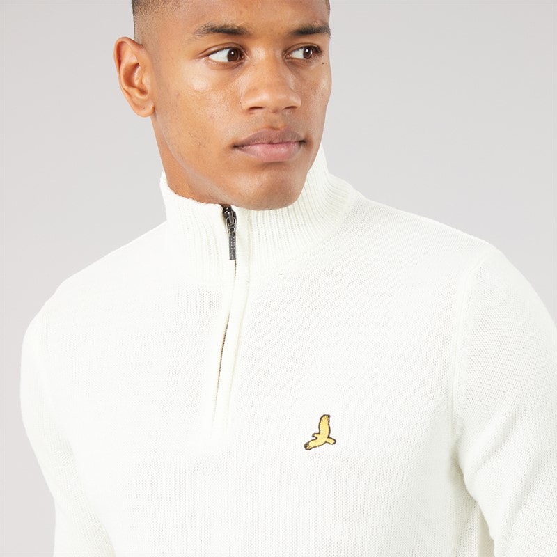 Herre bremner quarter zip trøje med høj hals Vintage Hvid/Sølvgrå - Billede 3