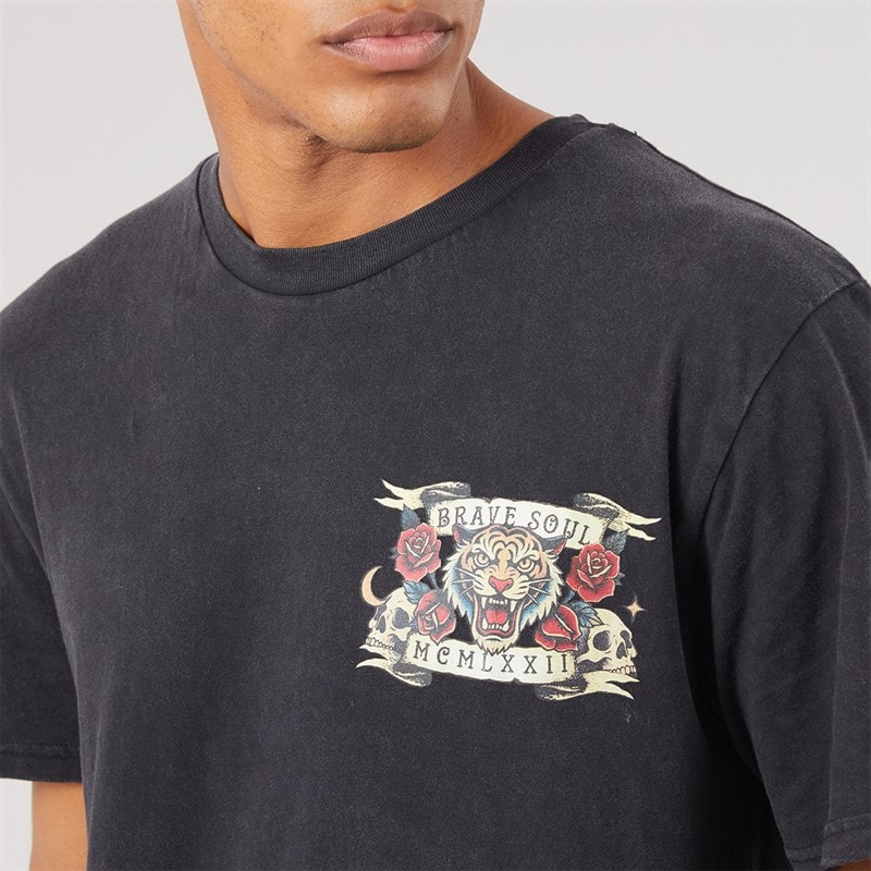 Herre Molloy afslappet pasform t-shirt med rund hals Black Acid Wash/Multi Colour Print - Billede 3