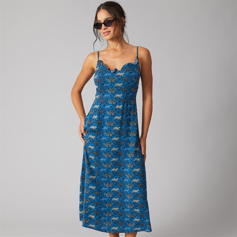 Dame slip ankellang kjole French Blue Leopards - Billede 1