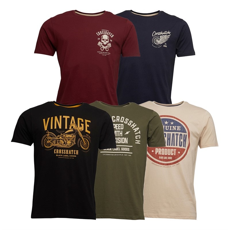 Herre motohub fempak t-shirts Olive/Off White/Bourgogne/Sort/Marine - Billede 1