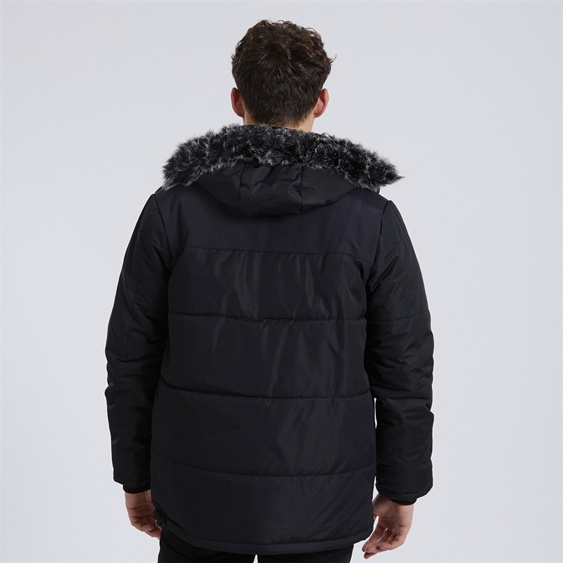 Herre tillor parka med hætte og pelskant, vatteret Sort - Billede 2