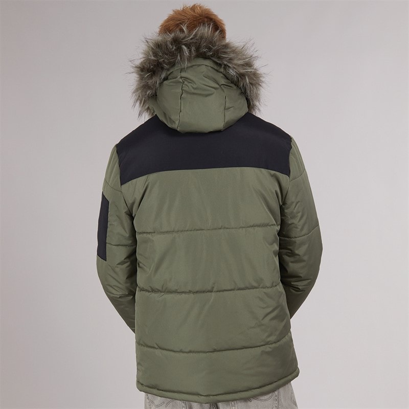Herre tillor parka med hætte og pelskant, vatteret Khaki/Sort - Billede 2