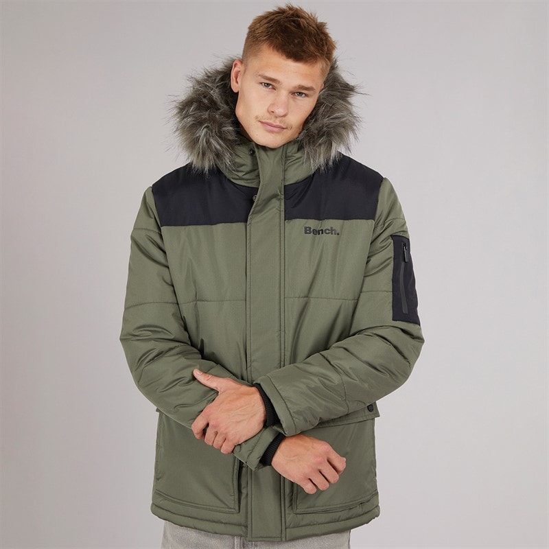 Herre tillor parka med hætte og pelskant, vatteret Khaki/Sort - Billede 3