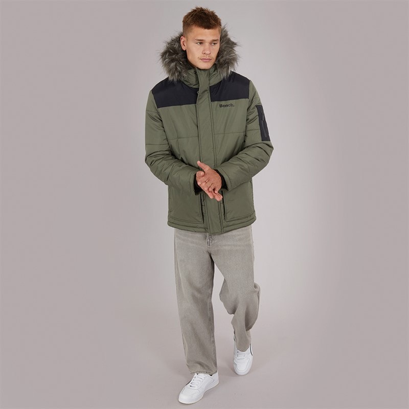 Herre tillor parka med hætte og pelskant, vatteret Khaki/Sort - Billede 5