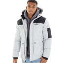 Herre tillor parka med hætte og pelskant, vatteret Frost Grey