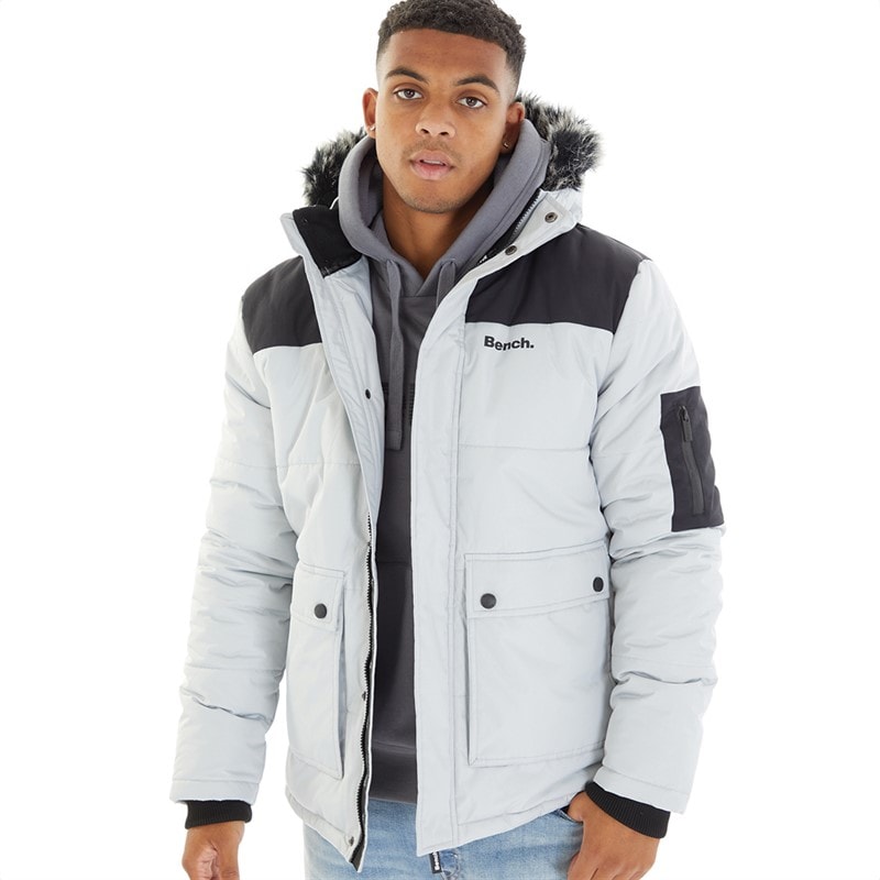 Bench Herre tillor parka med hætte og pelskant, vatteret - Frost Grey