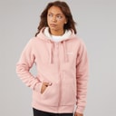 Dame mintz teddyforet hættetrøje med lynlås gennem fronten Blush