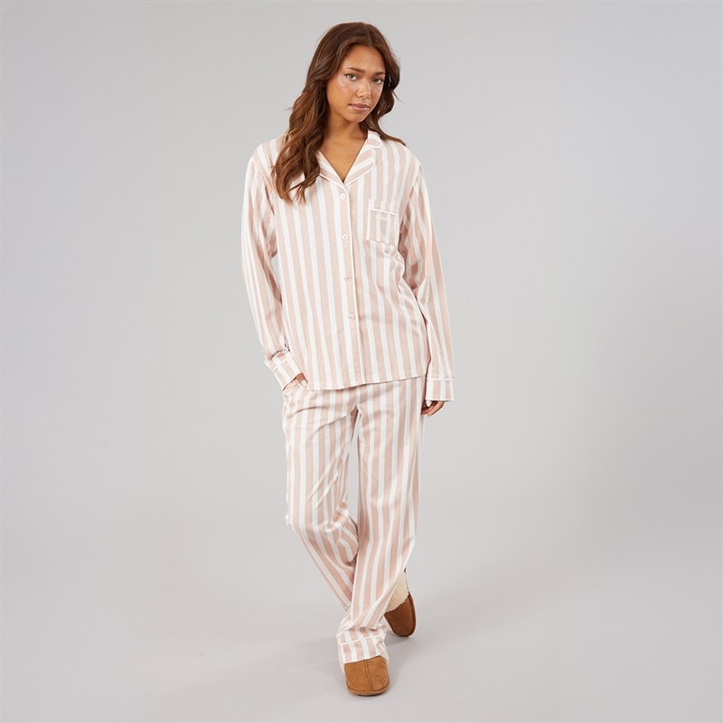 Dame siesta pyjamas Dusky Pink/Hvid Stripe - Billede 4