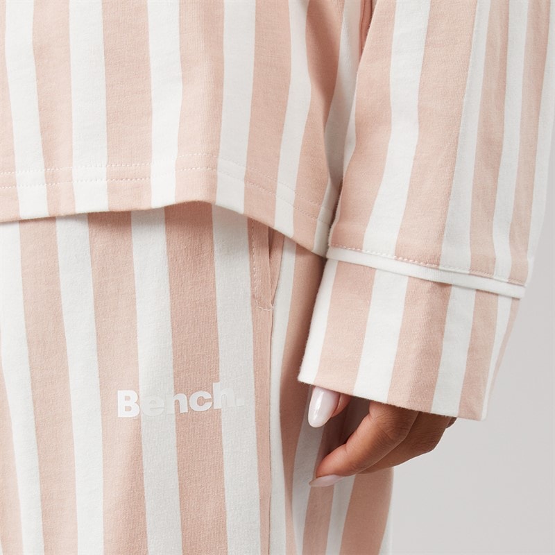 Dame siesta pyjamas Dusky Pink/Hvid Stripe - Billede 5
