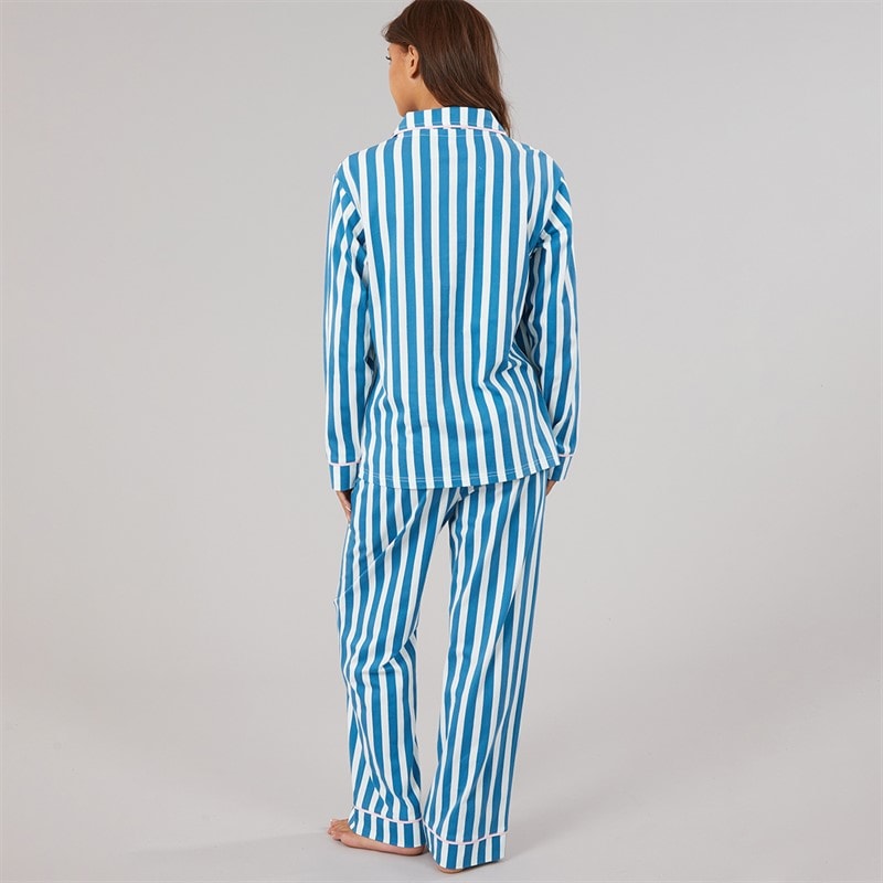 Dame korda pyjamas Teal White Stripe - Billede 2